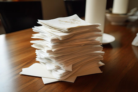 a stack of napkins with a handwritten note on each one, for a special occasion, created with generative aiの素材