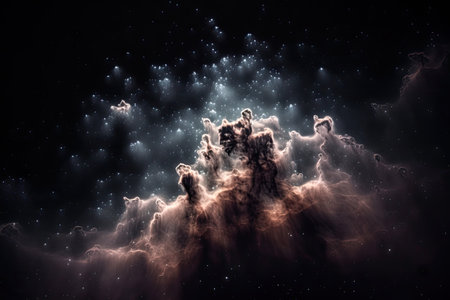 star cluster, with view of surrounding nebulae and dust clouds, created with generative aiの素材
