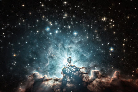 star cluster with view of distant nebula in the background, created with generative aiの素材