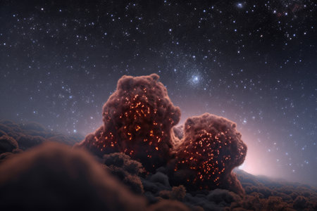 star cluster with view of distant nebula in the background, created with generative aiの素材