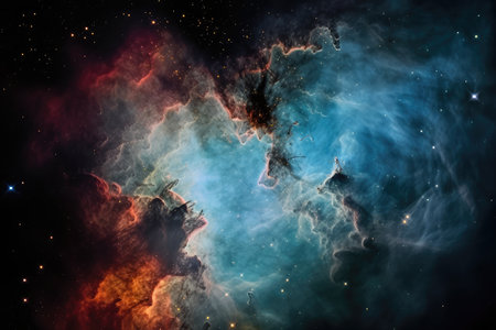 nebulae and star clusters against the backdrop of a black hole, created with generative aiの素材