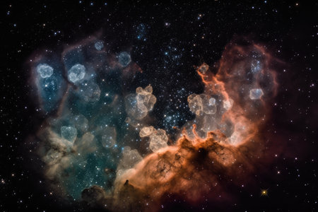 nebulae and star clusters against black background, with the stars shining, created with generative aiの素材