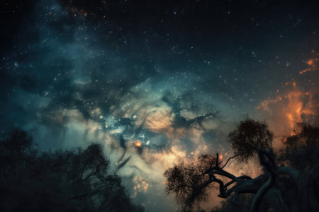 nebulae and star clusters against the backdrop of the night sky, with stars shining in the background, created with generative aiの素材