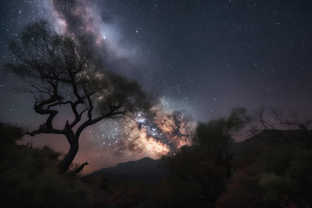 nebulae and star clusters against the backdrop of the night sky, with stars shining in the background, created with generative aiの素材