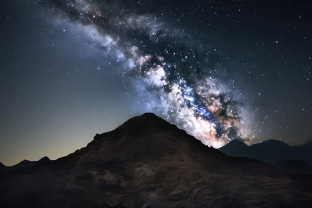 nebulae and star clusters in the night sky, with a view of the moon and stars, created with generative aiの素材