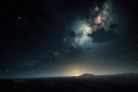 nebulae and star clusters in the night sky, with a view of the moon and stars, created with generative aiの素材