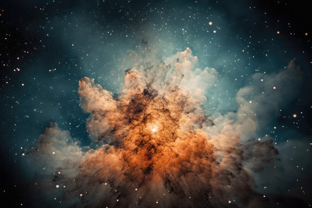 star cluster surrounded by nebula of gas and dust, with stars forming in the center, created with generative aiの素材