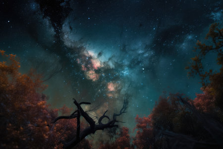 nebula with star cluster in the background, showing contrast between dark and light, created with generative aiの素材