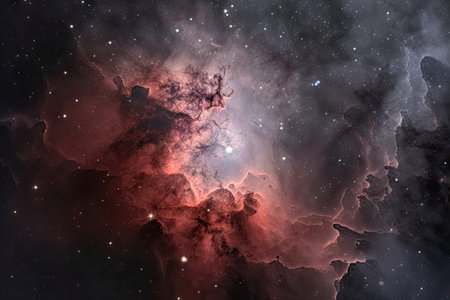 prominent star cluster surrounded by swirling nebulae and dust, created with generative aiの素材