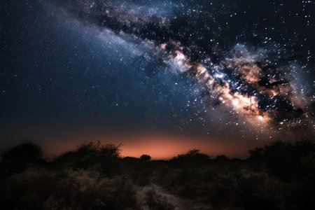 nebulae and star clusters in a night sky, with view of the milky way visible, created with generative aiの素材
