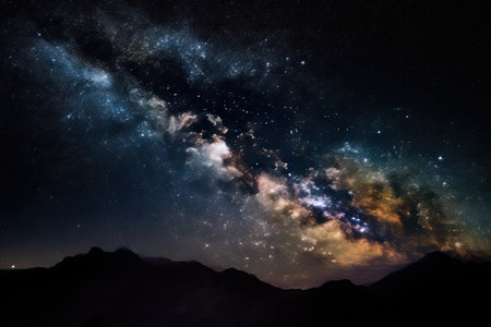 starry night sky, with different nebulae and star clusters visible, created with generative aiの素材