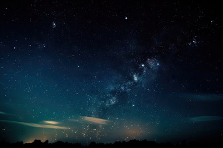 starry night sky, with different nebulae and star clusters visible, created with generative aiの素材
