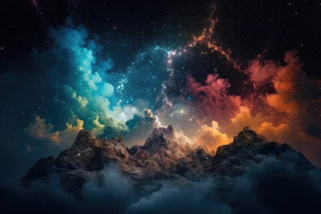 nebulae and star clusters in a breathtaking scenery of the cosmos, with shining stars and colorful nebulae, created with generative aiの素材