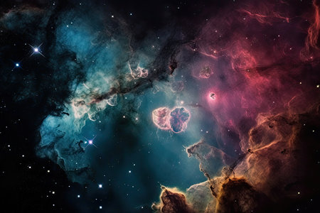 nebulae and star clusters in the depths of space, with galaxies in the background, created with generative aiの素材
