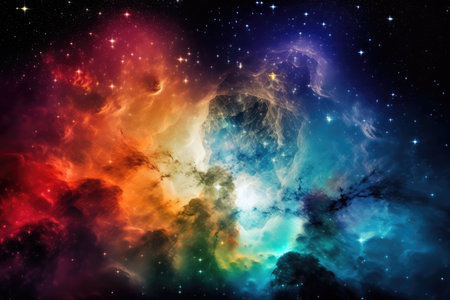 star cluster, with stars of different colors and brightnesses, against backdrop of nebula, created with generative aiの素材