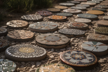 collection of stepping stones with different patterns and colors, created with generative aiの素材