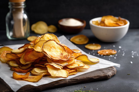 salty, crispy and delicious - the perfect way to enjoy potatoes chips!, created with generative aiの素材