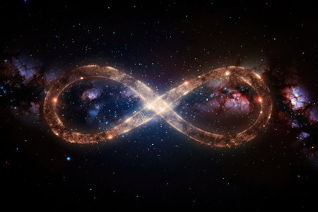 infinity symbol on a starry night sky, surrounded by shining stars, created with generative aiの素材