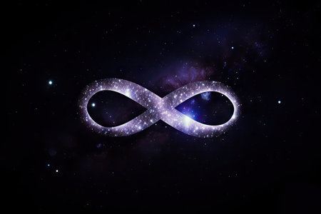 infinity symbol, floating in the night sky with twinkling stars, created with generative aiの素材