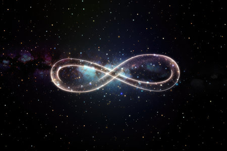 infinity symbol, floating in the night sky with twinkling stars, created with generative aiの素材