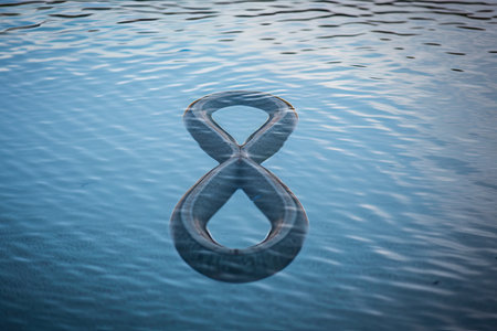 infinity sign reflected in still pool of water, created with generative aiの素材