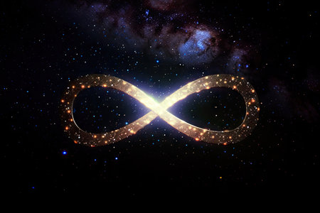 infinity sign on the night sky, with stars shining bright, created with generative aiの素材