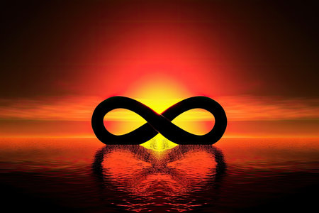 infinity sign with sunrise or sunset, symbolizing the beginning and end of the day, created with generative aiの素材