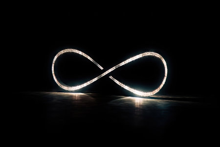 infinity sign made of light, shining in the darkness, created with generative aiの素材