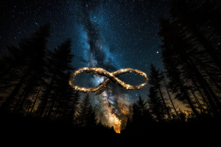 infinity sign against the backdrop of a starry sky, created with generative aiの素材