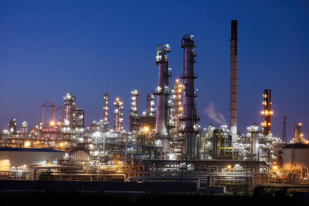 petrochemical complex, with multiple plants and equipment visible, created with generative aiの素材