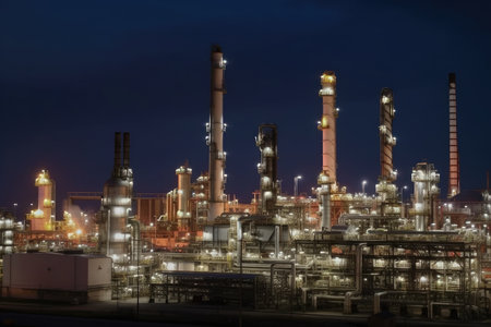 refinery, processing oil into gasoline and other products, created with generative aiの素材