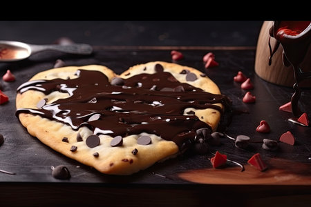 pizza heart-shaped cookie with melted chocolate, created with generative aiの素材