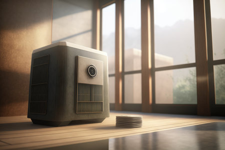 close-up of purifier, with view of room in the background, created with generative aiの素材