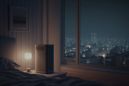 night scene, with air purifier generating gentle hum in the background, created with generative aiの素材