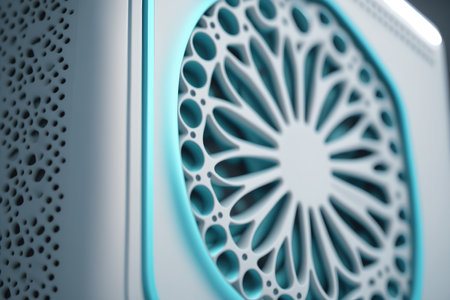 close-up of air purifier with clean and fresh air flowing out, created with generative aiの素材