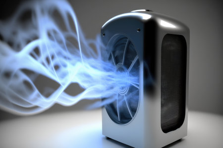close-up of air purifier, with the purified air being blown out, created with generative aiの素材