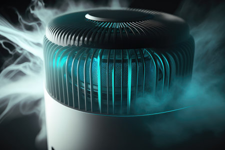 close-up of air purifier, with the purified air being blown out, created with generative aiの素材
