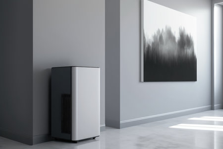 close-up of purifiers sleek, modern design in minimalist room, created with generative aiの素材