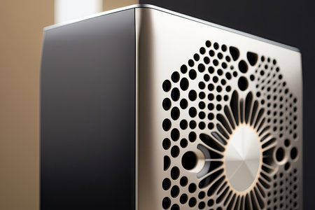 close-up of air purifier, with its sleek and modern design on full display, created with generative aiの素材