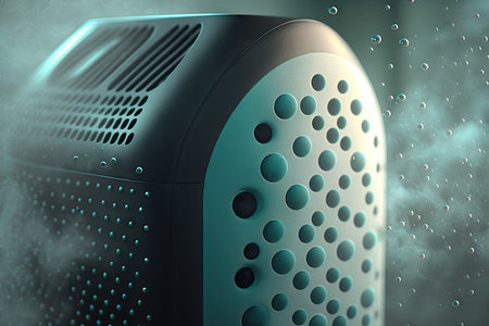 close-up of air purifier, with visible mist and droplets, created with generative aiの素材
