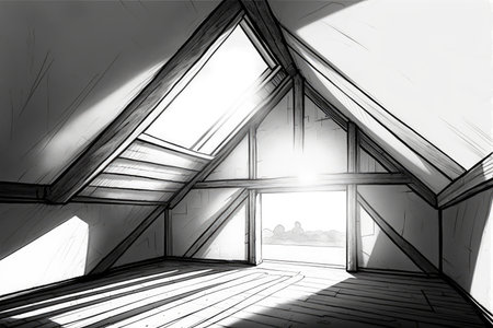 simplistic attic pencil sketch with minimal details and lines, created with generative aiの素材