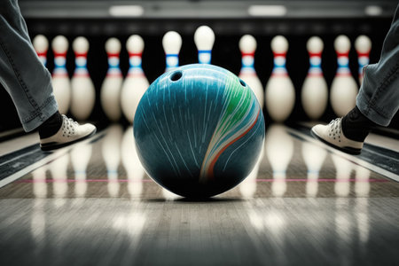 person, bowling a strike with the pins in perfect alignment, created with generative aiの素材