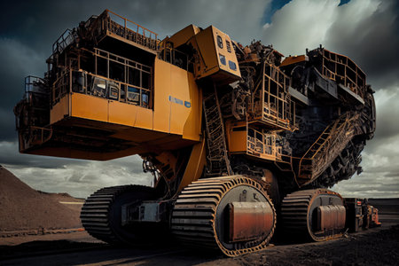 mining equipment, trucks and conveyors in a modern mine of the 21st century, created with generative aiの素材
