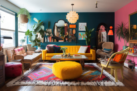 a colorful and eclectic home, bursting with personality, created with generative aiの素材