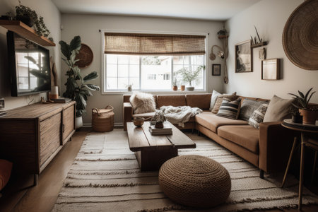 organic and earthy home with natural textures, warm colors, and vintage touches, created with generative aiの素材