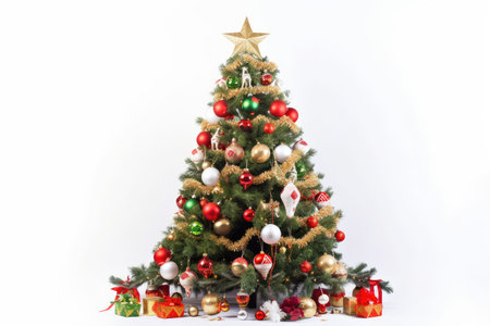decorated christmas tree surrounded by festive border on a white background, created with generative aiの素材