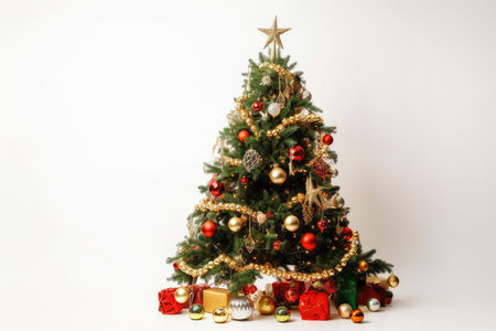 decorated christmas tree surrounded by festive border on a white background, created with generative aiの素材