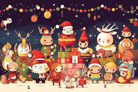 a festive border with charming characters and a warm holiday atmosphere, created with generative aiの素材