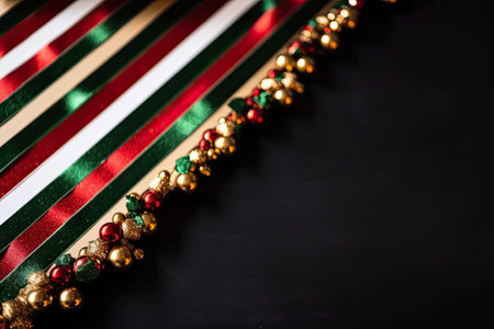 classic red and green striped christmas border with pops of gold against black or white background, created with generative aiの素材
