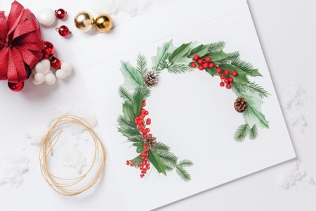 festive wreath and holiday greeting card in a white frame, created with generative aiの素材